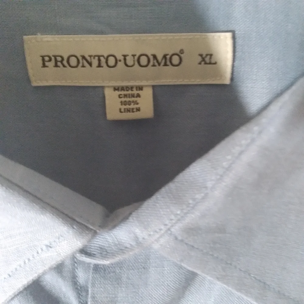 Pronto Uomo 100% Linen Blue Lightweight Casual‎ Button Up Camp Shirt XL